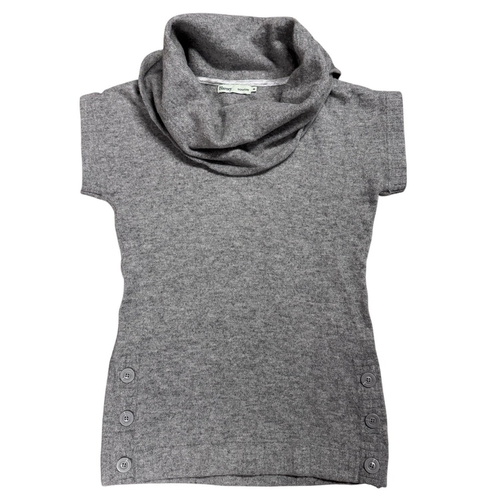 Blarney Signature Irish Wool Cowl Neck Sweater Tunic Gray Button‎ Detail Medium